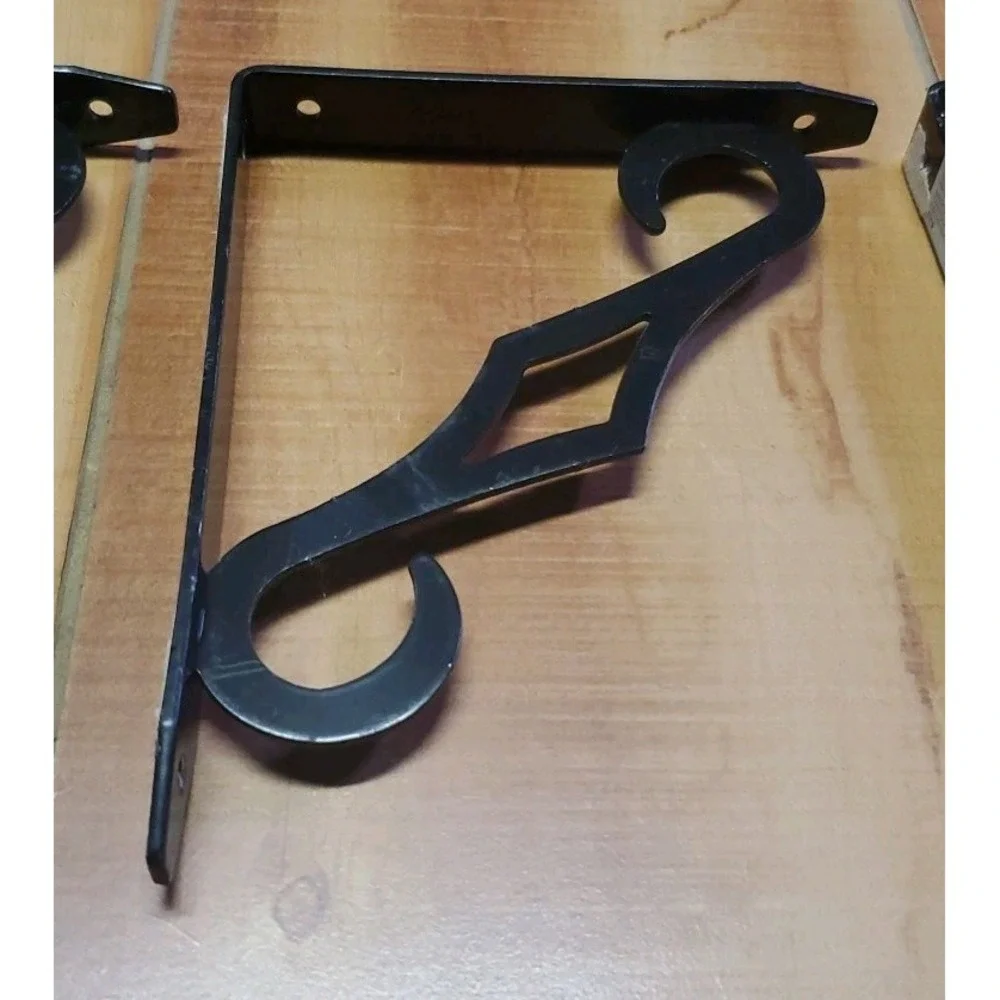 Vintage Black Metal Shelf Brackets Set of 4 Diamond Scroll Wall Shelf Supports